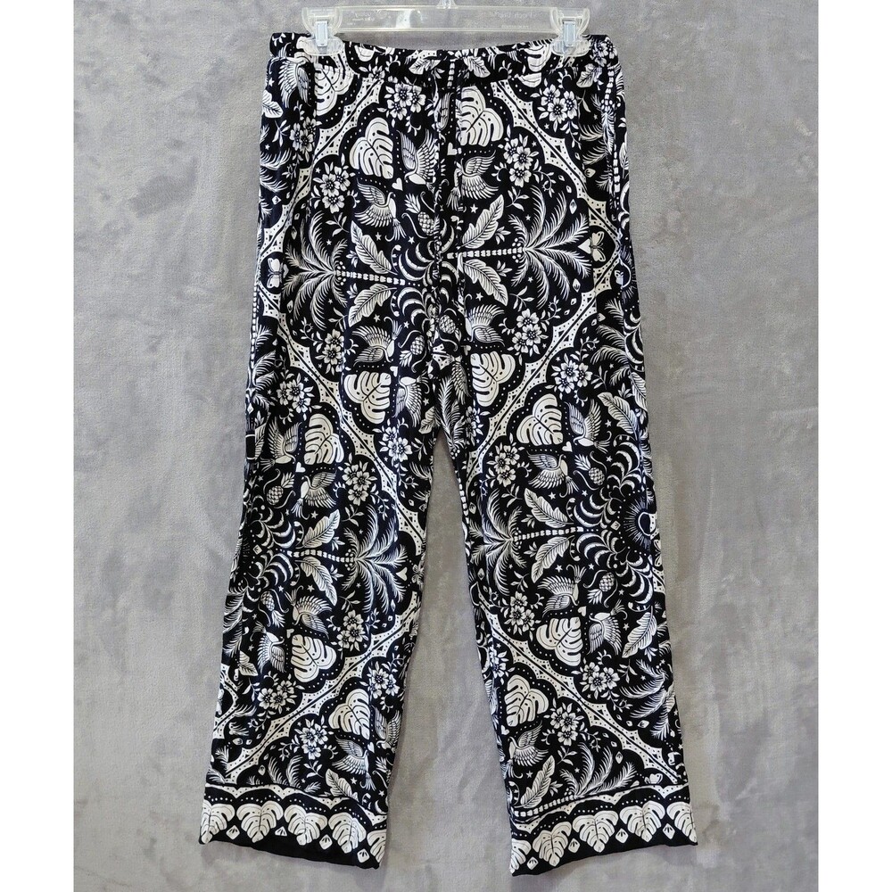 SOMA Cool Nights Palm Print Pajama Pants Women's Medium Black White Lounge EUC